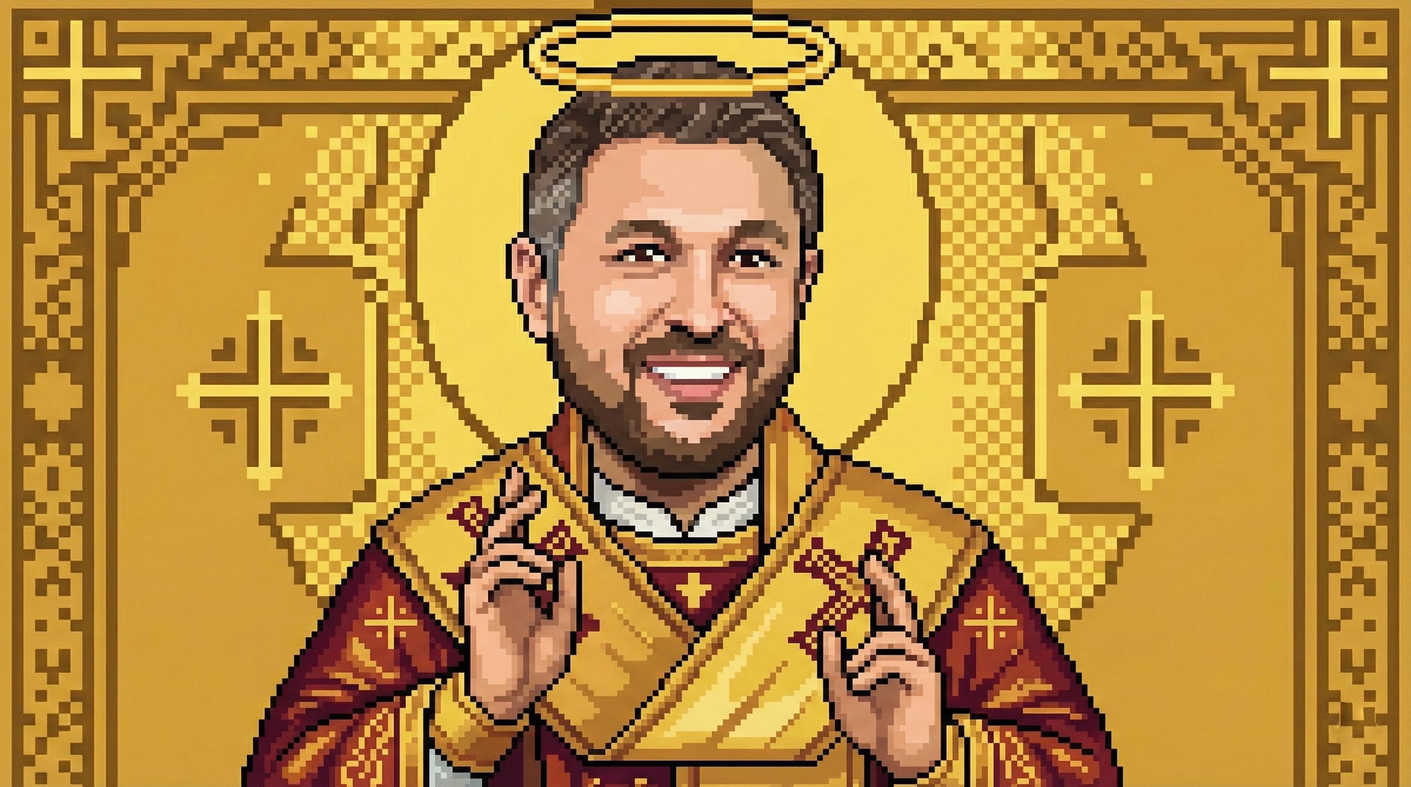 The Holy Toly - Pixel art of a man in religious vestments with a golden halo